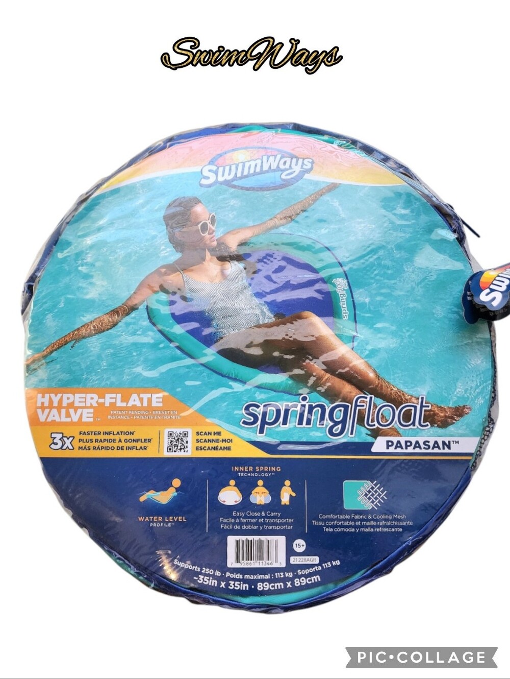 Swimways swim chair spring float hyper-flate valve comfort fabric cooling mesh